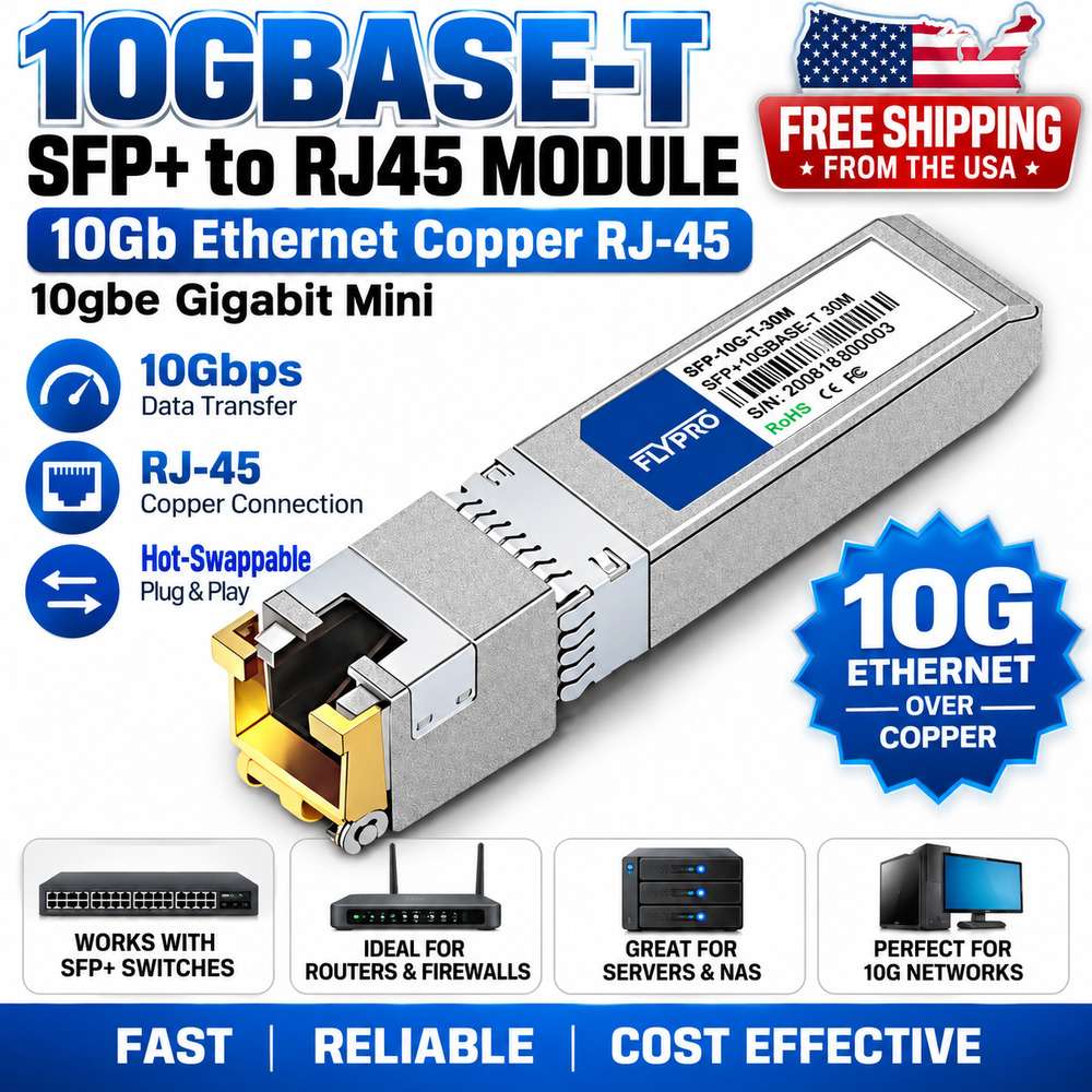 10GBASE-T SFP+ to RJ45 Module 10Gb Ethernet Copper RJ-45 10gbe Gigabit Mini g...